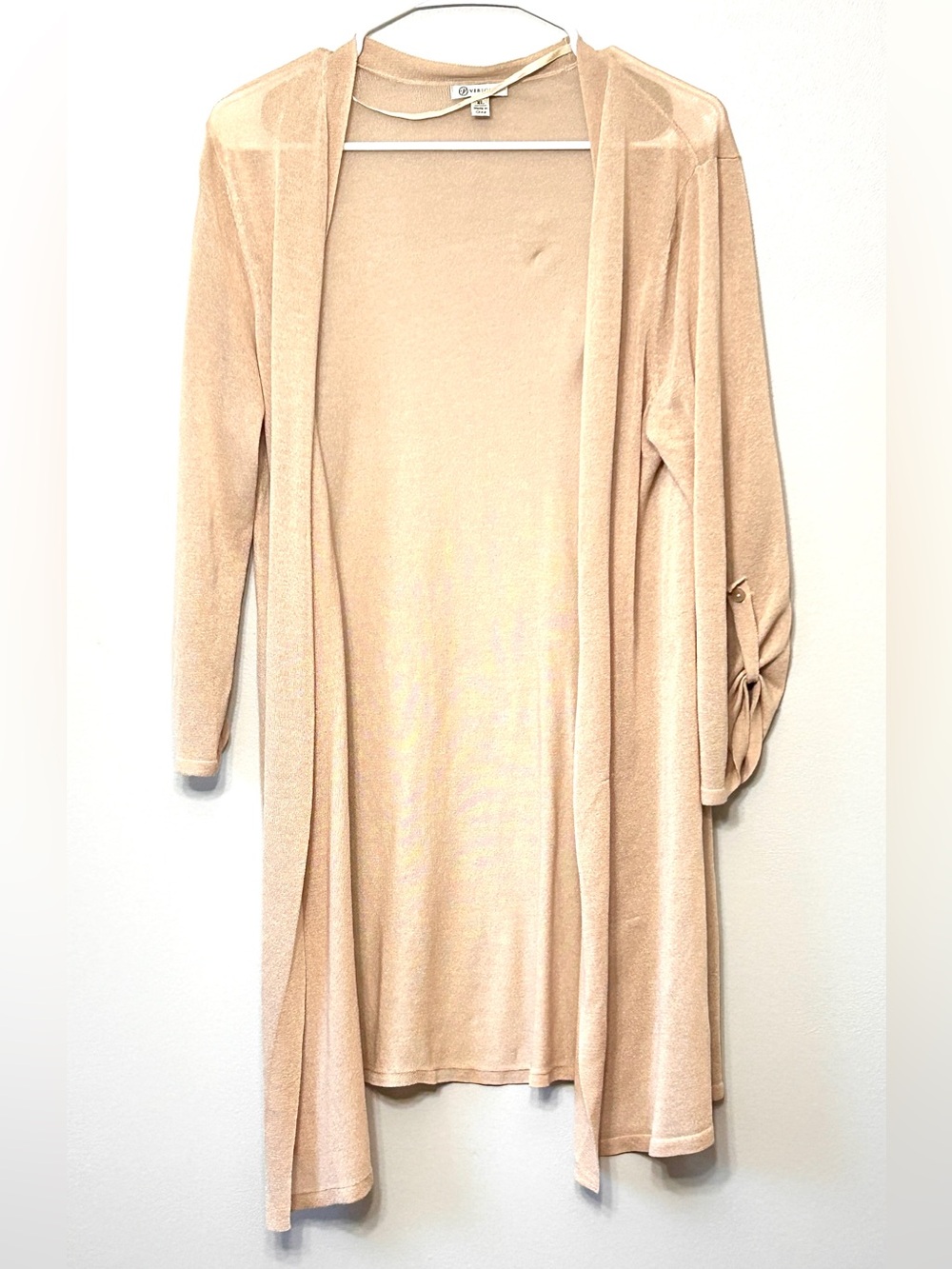 Versona Lightweight Open Front Long Cardigan Beige Tan XL